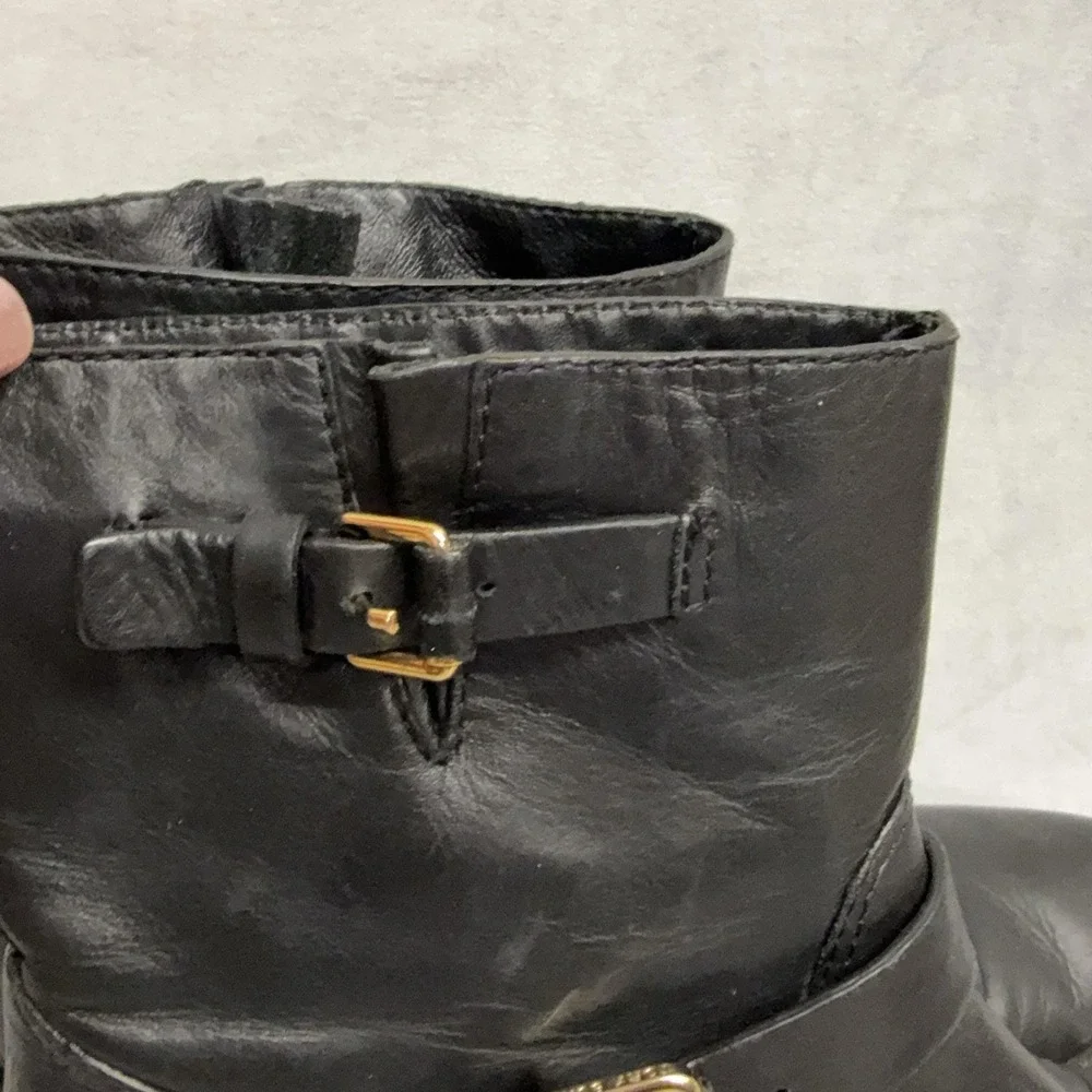 Tory Burch Boots Womens Size 8.5 Black Leather Ankle Biker Buckle Booties